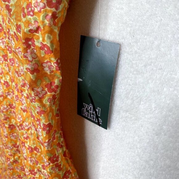 Wild Fable Sleeveless Floral Woven Bodycon Mini Dress Square Neck Cutout Orange - Picture 7 of 15